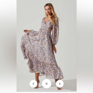 Astr Kammy Floral Open Back Strappy Long Sleeve Maxi Dress- blue pink multi